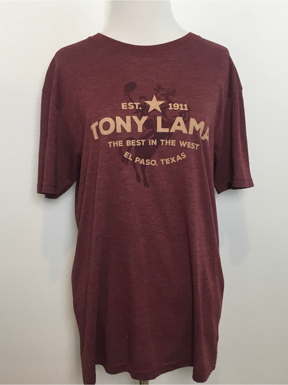Tony Lama Maroon Tee with Tan Western Logo
